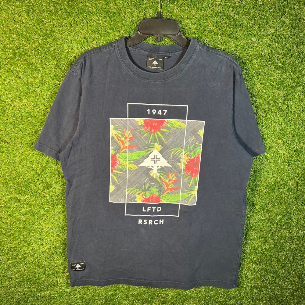 LRG Lifted Research Group Mens Large Navy Blue Floral Tree Logo‎ Graphic T-Shirt